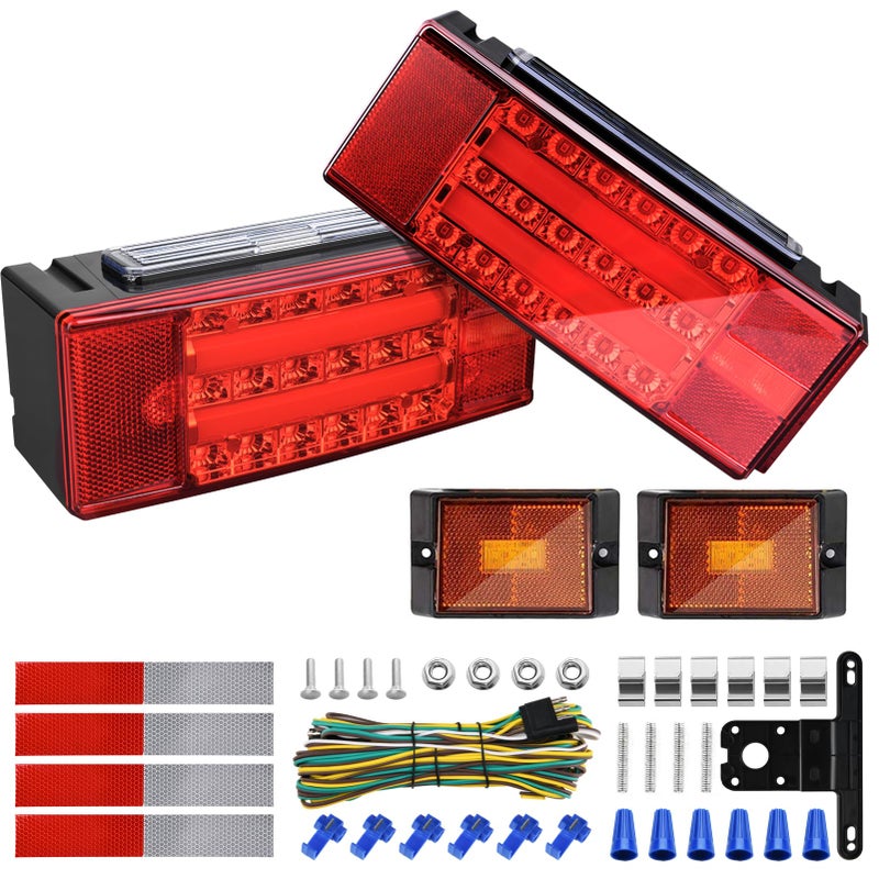 Kohree Submersible LED Trailer Lights Kit, 12V Super Bright Utility Brake Stop Turn License Tail Lights, Rectangular Trailer Lights with Wiring Kit & 2 Marker Lights for Boat RV Truck Over 80 Inches - Image 1